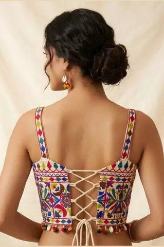 Multicolor rayon square neck embroidered blouse | navratri garba & dandiya outfit