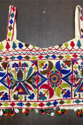 Multicolor rayon square neck embroidered blouse | navratri garba & dandiya outfit