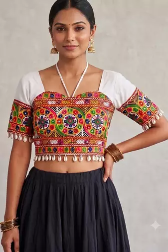 White rayon sweetheart neck embroidered blouse | navratri garba & dandiya outfit padded