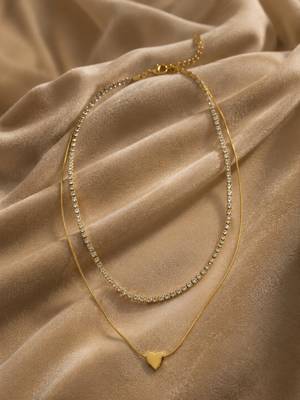 18k gold plated double layer ad heart necklace 1