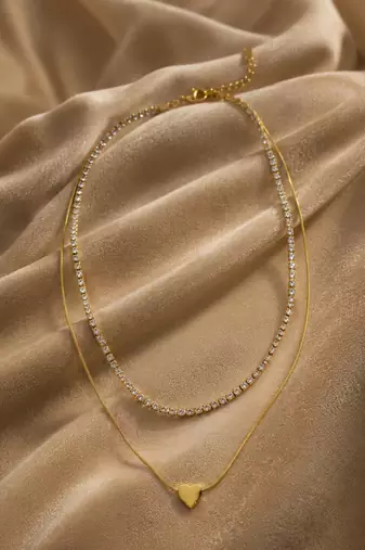 18k gold plated double layer ad heart necklace