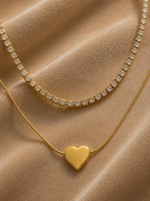 18k gold plated double layer ad heart necklace 2