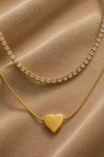18k gold plated double layer ad heart necklace