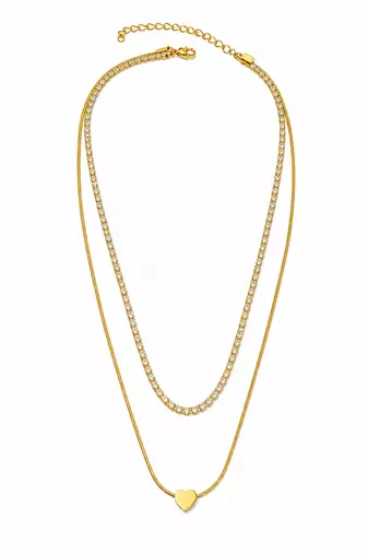 18k gold plated double layer ad heart necklace