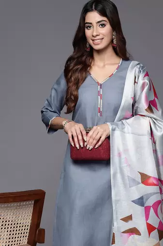Thread work Kurta with Trouser and Printed Dupatta