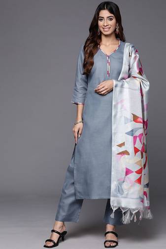 Thread work Kurta with Trouser and Printed Dupatta