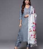Thread work Kurta with Trouser and Printed Dupatta