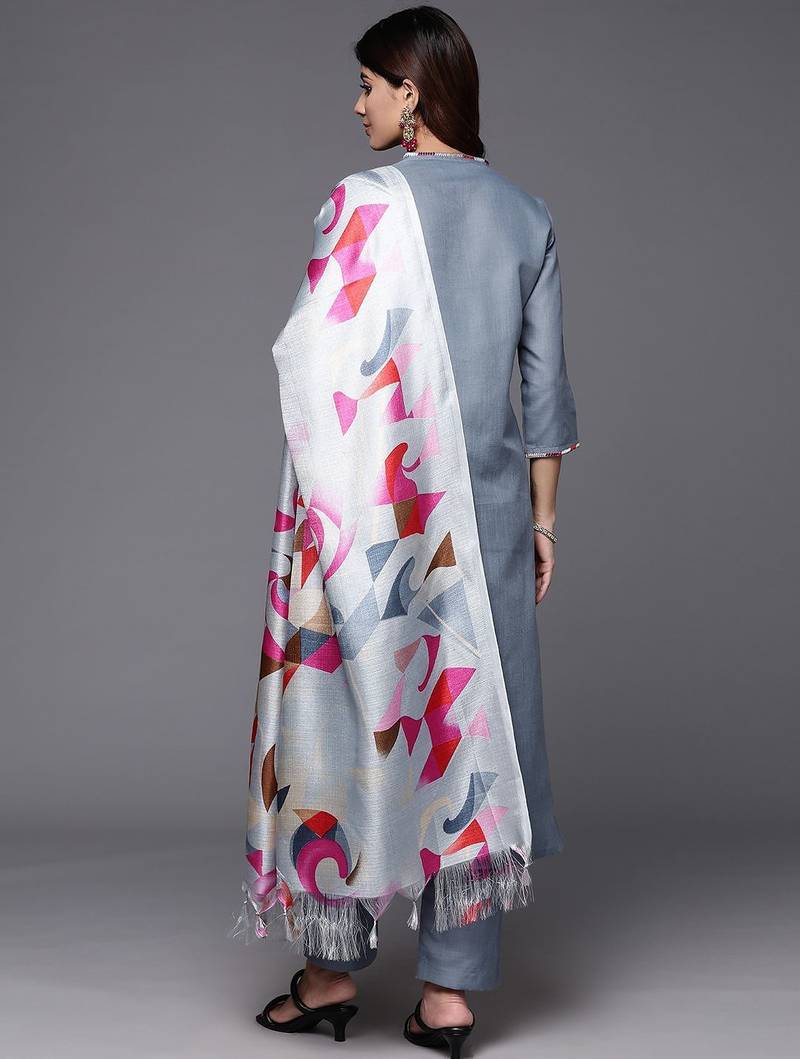 Thread work Kurta with Trouser and Printed Dupatta