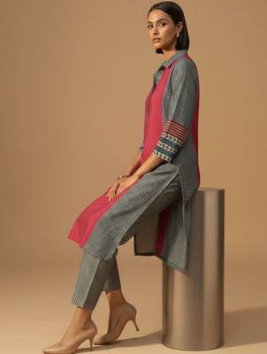 Women Colourblocked Regular Kurta with Trousers 4