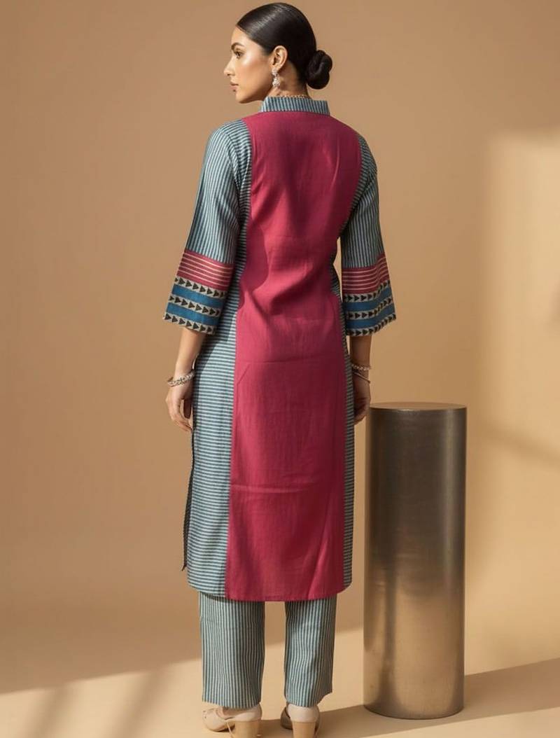 Women Colourblocked Regular Kurta with Trousers