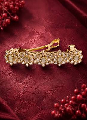 Brilliant flower design brown kundan antique gold plated hair clip for women and girls 1