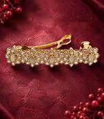 Brilliant flower design brown kundan antique gold plated hair clip for women and girls