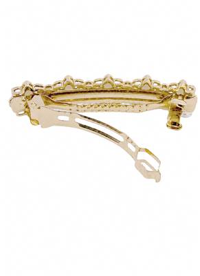 Brilliant flower design brown kundan antique gold plated hair clip for women and girls 3