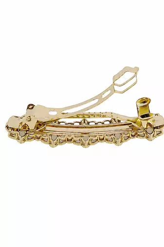 Brilliant flower design brown kundan antique gold plated hair clip for women and girls