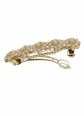 Brilliant flower design brown kundan antique gold plated hair clip for women and girls 5
