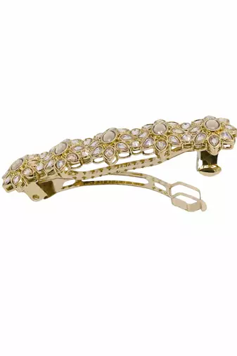 Brilliant flower design brown kundan antique gold plated hair clip for women and girls
