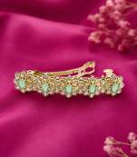 Charming flower design mint kundan antique gold plated hair clip for women and girls