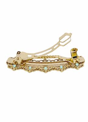 Charming flower design mint kundan antique gold plated hair clip for women and girls 4