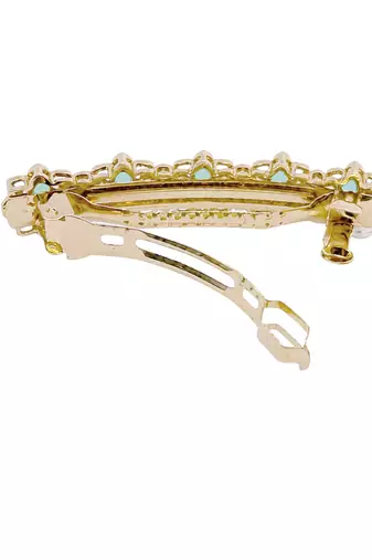 Charming flower design mint kundan antique gold plated hair clip for women and girls