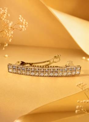 Glamorous square shape brown kundan antique gold plated hair clip for women and girls 1