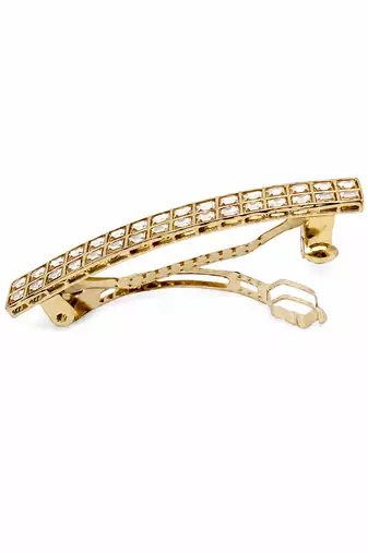 Glamorous square shape brown kundan antique gold plated hair clip for women and girls