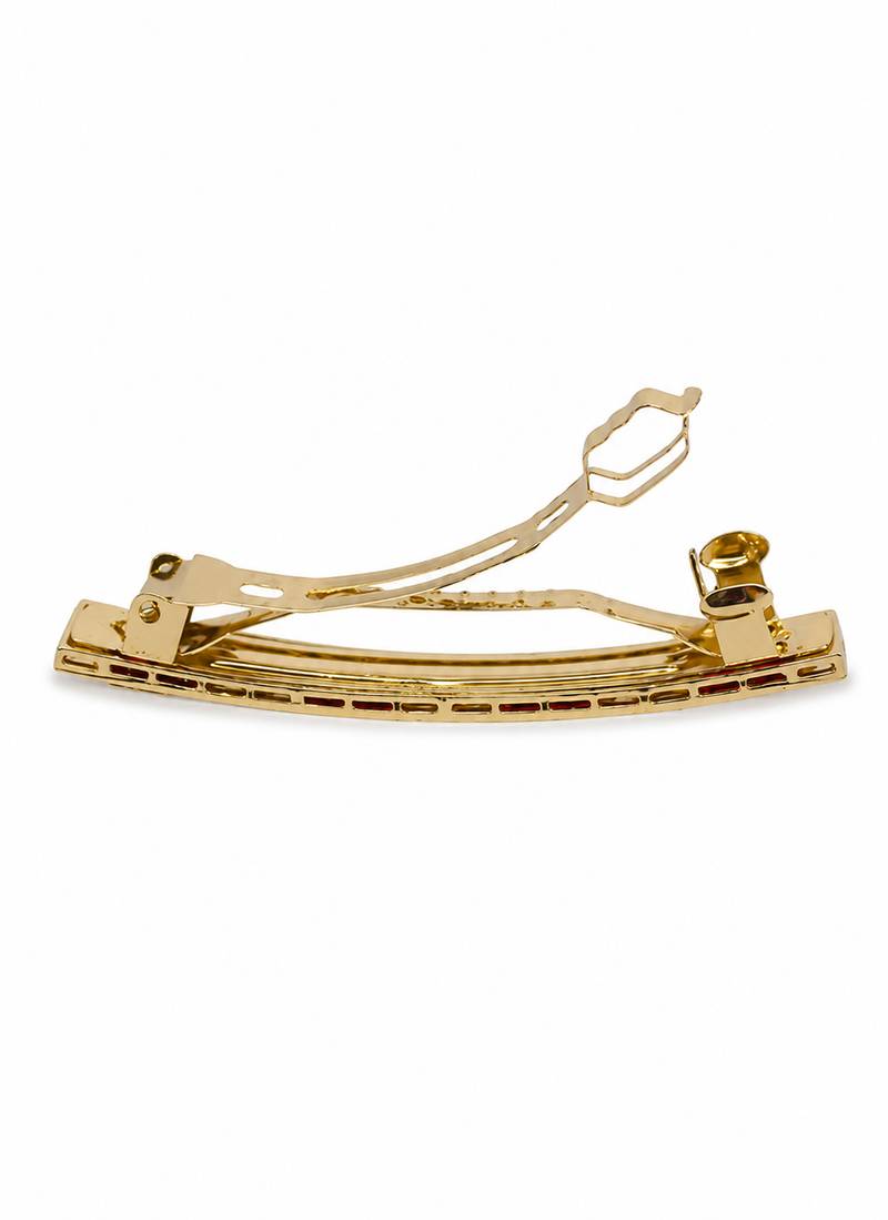 Glamorous square shape brown kundan antique gold plated hair clip for women and girls