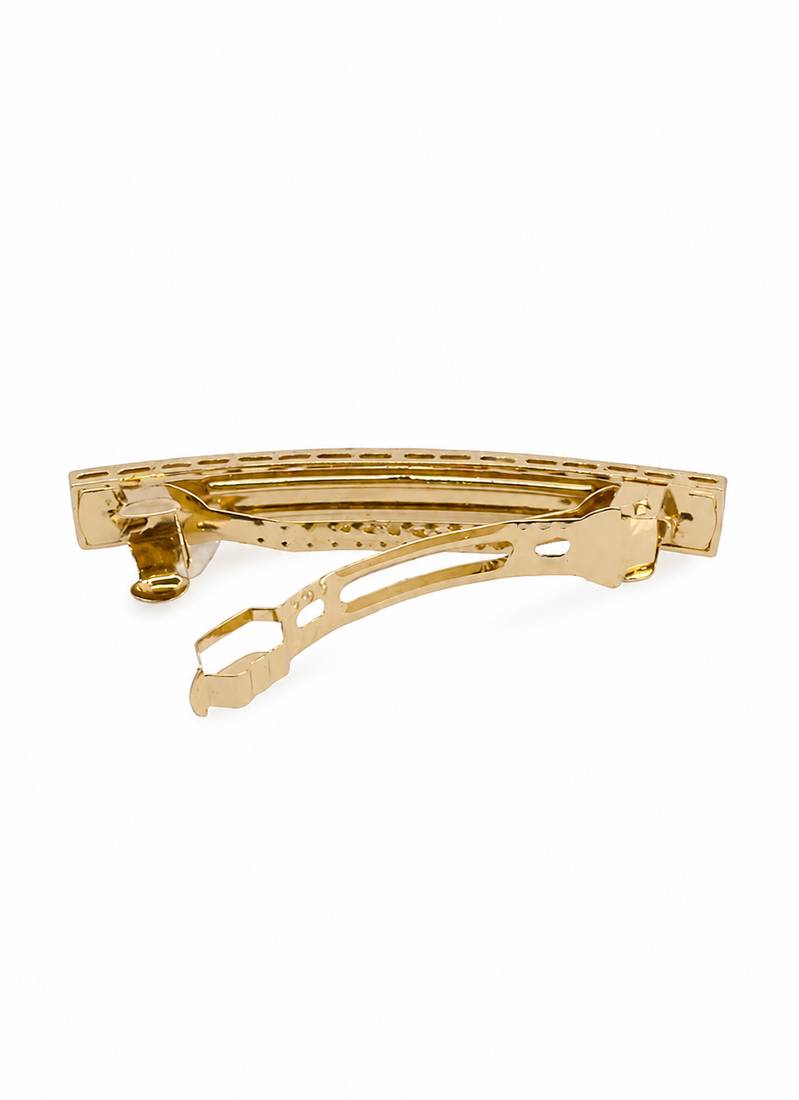 Glamorous square shape brown kundan antique gold plated hair clip for women and girls