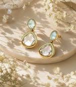 gold plated pachi kundan green enamel dangler earrings