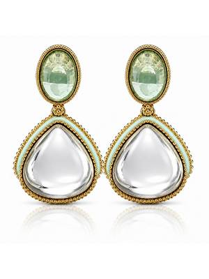 gold plated pachi kundan green enamel dangler earrings 2