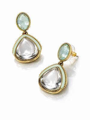 gold plated pachi kundan green enamel dangler earrings 3