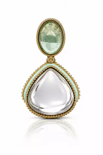 gold plated pachi kundan green enamel dangler earrings