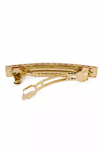 Glimmery square shape red kundan antique gold plated hair clip for women and girls