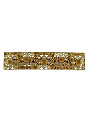 Glorious round and square shape brown kundan antique gold plated hair clip for women and girls 2