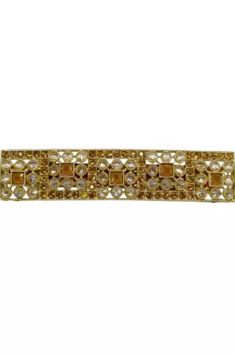 Glorious round and square shape brown kundan antique gold plated hair clip for women and girls