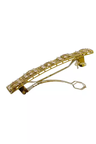Glorious round and square shape brown kundan antique gold plated hair clip for women and girls