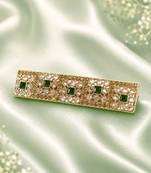 Good-looking round and square shape green kundan antique gold plated hair clip for women and girls