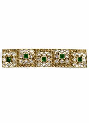 Good-looking round and square shape green kundan antique gold plated hair clip for women and girls 2