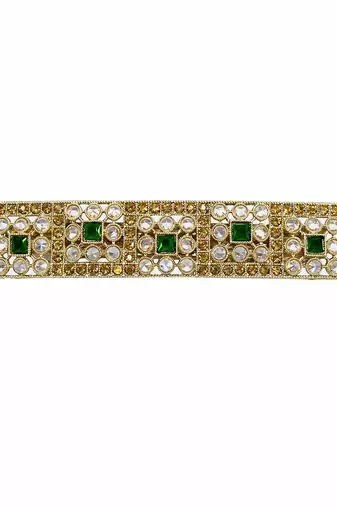 Good-looking round and square shape green kundan antique gold plated hair clip for women and girls