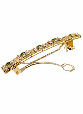 Good-looking round and square shape green kundan antique gold plated hair clip for women and girls 3