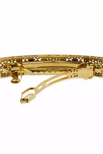 Good-looking round and square shape green kundan antique gold plated hair clip for women and girls