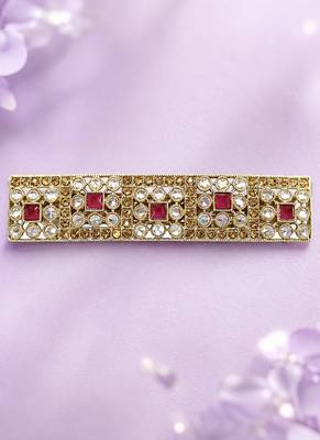Gorgeous round and square shape ruby kundan antique gold plated hair clip for women and girls 1