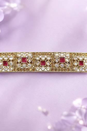 Gorgeous round and square shape ruby kundan antique gold plated hair clip for women and girls