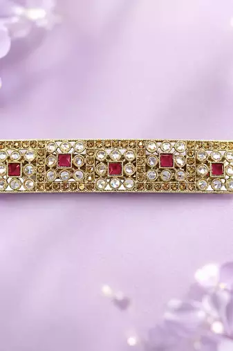 Gorgeous round and square shape ruby kundan antique gold plated hair clip for women and girls