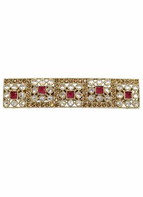 Gorgeous round and square shape ruby kundan antique gold plated hair clip for women and girls 2