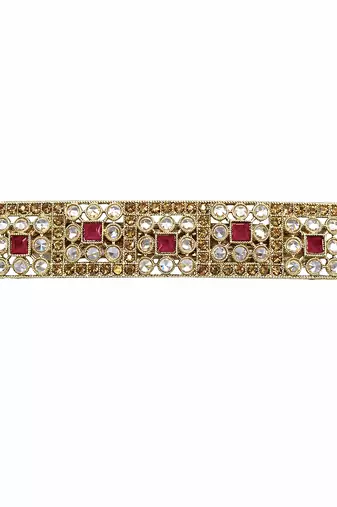 Gorgeous round and square shape ruby kundan antique gold plated hair clip for women and girls
