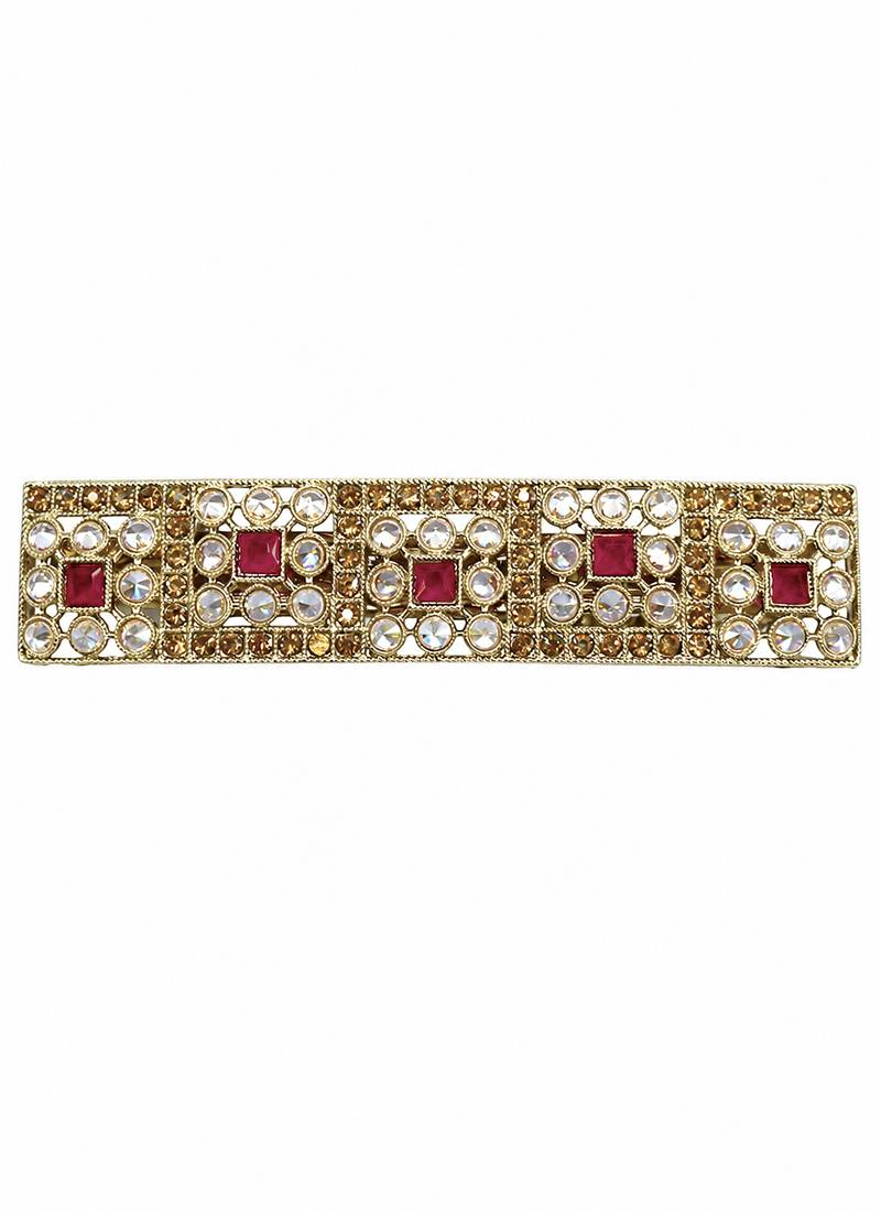 Gorgeous round and square shape ruby kundan antique gold plated hair clip for women and girls
