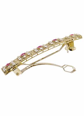 Gorgeous round and square shape ruby kundan antique gold plated hair clip for women and girls 3