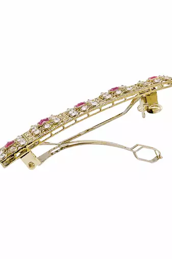 Gorgeous round and square shape ruby kundan antique gold plated hair clip for women and girls