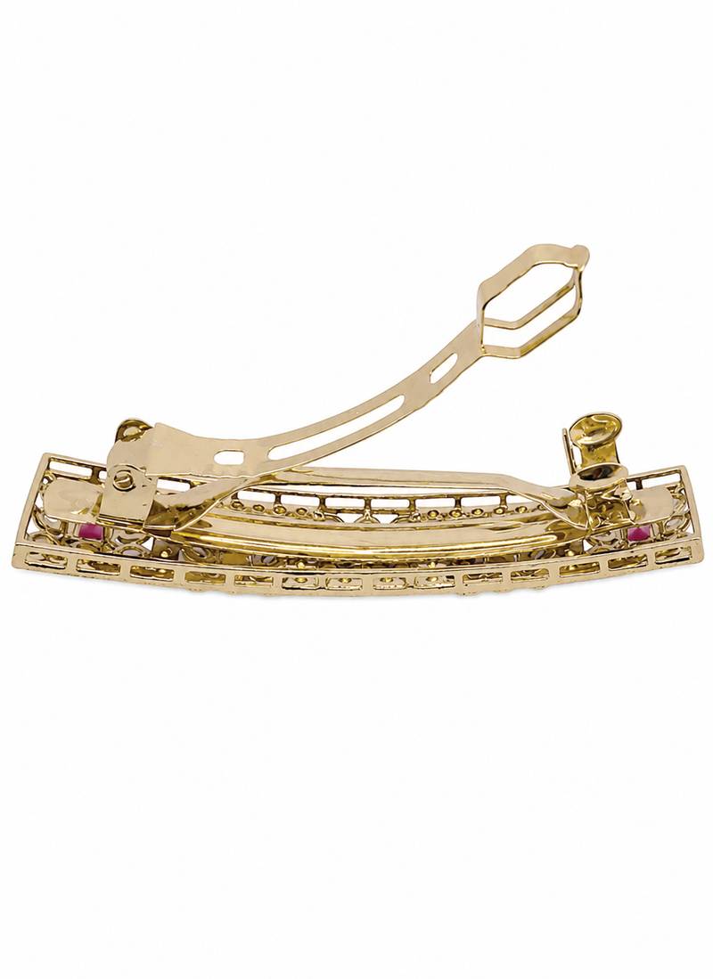 Gorgeous round and square shape ruby kundan antique gold plated hair clip for women and girls