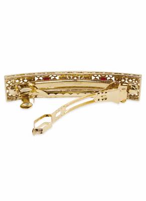 Gorgeous round and square shape ruby kundan antique gold plated hair clip for women and girls 5